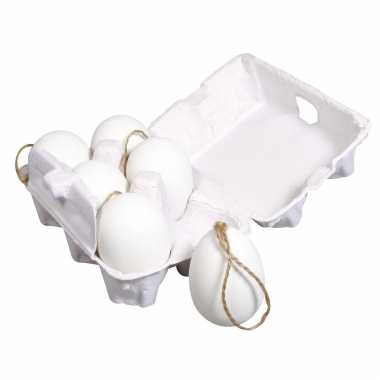 18x stuks plastic eieren met ophanglusjes 6 cm in eierdoos
