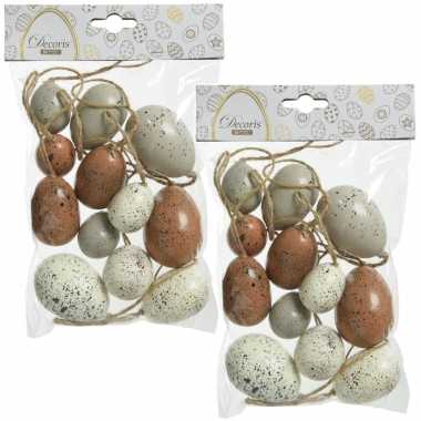 24x stuks kunststof vogel eieren/paaseieren 4/5/6 cm