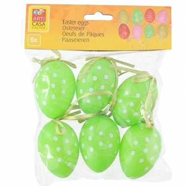 6x stuks pasen/paas hangdecoratie paaseieren groen 6 cm