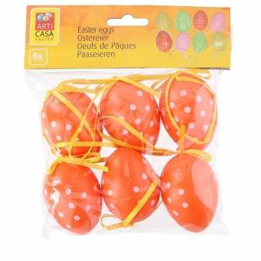 6x stuks pasen/paas hangdecoratie paaseieren oranje 6 cm