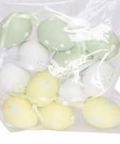 12x plastic eieren geel groen wit met lusje 4 cm