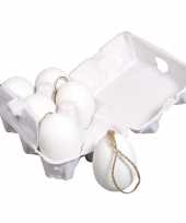 12x stuks plastic eieren met ophanglusjes 6 cm in eierdoos