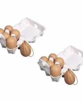 18x stuks plastic bruine paas eieren met hangers 6 cm