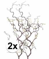 2x kunstbloemen tak bruine hazelaar 66 cm