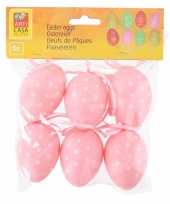 6x stuks pasen paas hangdecoratie paaseieren roze 6 cm