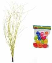 Pasen decoratie takken geel 75 cm met gekleurde versiering 10105273
