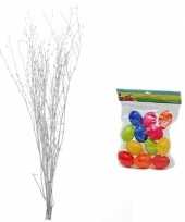 Pasen decoratie takken wit 75 cm met gekleurde versiering 10105300